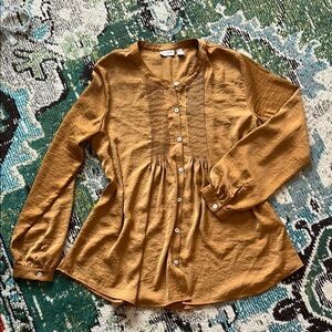 LOGO By Lori Goldstein Women's Mustard Button-Up Blouse Size Small